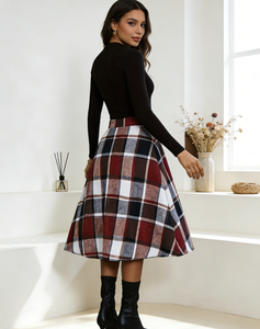 Fall Winter Vintage Checkered Fishnet Design Plus Size Casual Knee-Length Natural Waist Flared <b>Swing</b> Skirt for Women In-Stock - Product Image 6