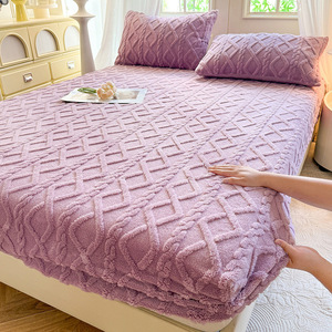 Ensemble de draps en velours épais gaufré, oreillers et coussins, kit de literie jacquard chaud - Product Image 2