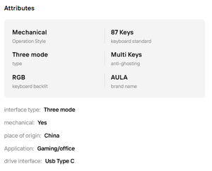 aula S87PRO Gray Wired Mechanical Keyboard 87Keys desktop Laptop RGB Backlit Anti-Ghosting <b>USB</b> Type-<b>C</b> Hot-Swap Gasket Structure - Product Image 6
