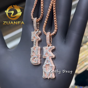 Iced out perhiasan Moissanite huruf liontin vertikal 925 perak <span class=keywords><strong>2</strong></span> lapisan berlian lab liontin kustom untuk rantai Tautan Kuba - Product Image 3