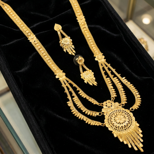 Wholesale 14K 18K 24K Micro Gold Floral Design Rani Haar Necklaces Set, Indian <b>Bridal</b> Jewelry Set Brass Gold Fashion Jewelry Set - Product Image 6