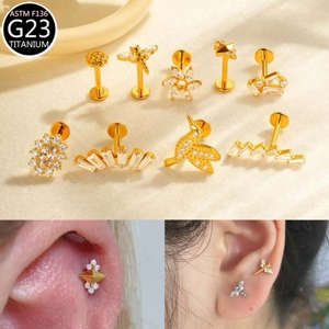 Pendientes <span class=keywords><strong>de</strong></span> <span class=keywords><strong>titanio</strong></span> OEM G23 chapados en oro con circonita <span class=keywords><strong>de</strong></span> cristal, aretes <span class=keywords><strong>de</strong></span> moda para boda, joyería para <span class=keywords><strong>piercing</strong></span> corporal - Product Image 2