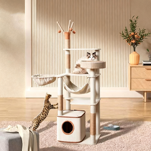 Arbre à chat minimaliste 4 niveaux avec griffoir en sisal, hamac et nid, mobilier d'intérieur pour chats - Product Image 3