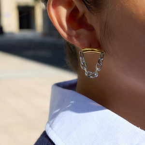 Stainless Steel Color Blocked Hoop <b>Earrings</b> Geometric Design For Women Fashion Jewelry - Product Image 3