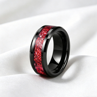Bague de mode 8 mm en tungstène plaqué noir avec incrustation de rubis à bords biseautés pour couples, mariage, fiançailles, fête, promesse, cadeau