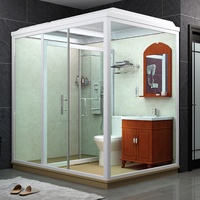 Combinaison toilette cabine de douche préfabriquée modulaire salle de bain en aluminium trempé clair verre coulissant carré avec cadre