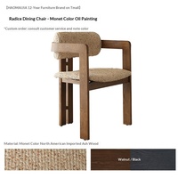 Chaise de thé vintage de style français avec accoudoirs et dossier, chaise de salle à manger mobile pour usage domestique, en bois de frêne massif, revêtement en coton et lin