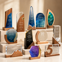 Trophée personnalisé en acrylique cristal avec base en bois, gravure laser du logo, cadeau de cérémonie de reconnaissance d'entreprise
