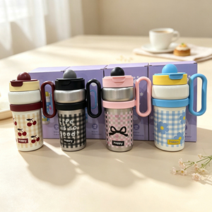 1100ml Cute Plaid Print Vacuum Insulated Tumbler 316 Liner 201 Outer Shell <b>Large</b> Capacity Portable Handle Straw <b>Water</b> <b>Bottle</b> - Product Image 1