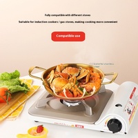 Mini marmite en acier inoxydable au design classique de style coréen avec couvercle doré binaural pour fruits de mer Soupe ramen espagnole Nouilles instantanées