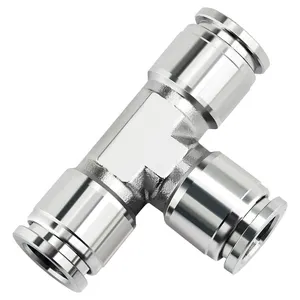 Threaded Male Branch Tee Adaptor Brass Nickle Push In Quick Fitting For Pneumatic And Hydraulic Rust And Oil Resistant
