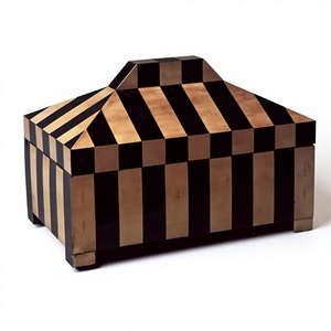 Modern Wooden & Resin Storage Box Rectangular Black Brown Striped Design Lacquer Finish Decorative Jewelry Box Living Room Use - Product Image 1