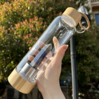 Bouteille d'eau en verre borosilicate de haute qualité avec boîte et couvercle, personnalisée en bambou, 16 oz, cristal naturel, énergie