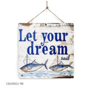 Plaque murale en bois à suspendre avec motif poisson marin, impression UV, décoration de porte ou mur, avec corde pour accrocher