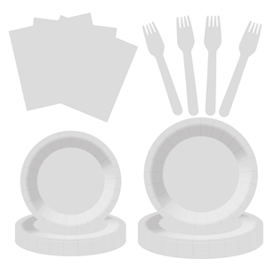 DAMAI - Juego de Vajilla Desechable de Papel Blanco para Fiestas, Platos de 7 y 9 Pulgadas, Vasos de Papel y Servilletas - Product Image 4