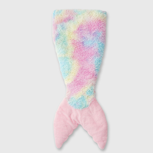 Couverture queue de sirène en polaire shaggy dégradé tie-dye, doublure en flanelle douce, cousue, portable, pour enfants, couverture de couchage enveloppante - Product Image 1