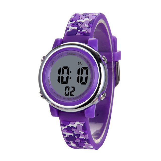 JNEW 3D Cartoon 7 Color LED Sports Watch for Kids Girls Luminous PC Watch Bands Children's Watches Cartoon Style