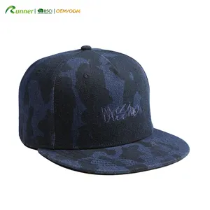 Runner Original Cool New Fine Cotton OEM BSCI Promotional Flat Embroidered Wholesale Embossed Logo Blue And Black Snapback Cap G