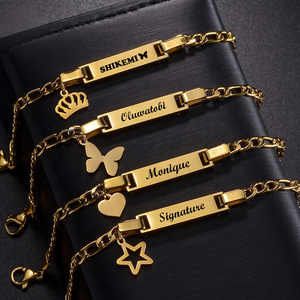 Pulsera de Barra Personalizada con Logotipo, Nombre DIY, Joyería para Mujer, Mariposa, Corazón, Chapado en Oro, Acero Inoxidable, Grabado, Personalizable - Product Image 1