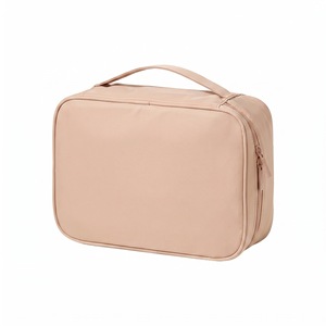 Oxford Cloth Cosmetic Bag Extra Large Capacity Double Layer Zipper Closure Rectangle Shape Solid Color Portable Travel Toiletry - Product Image 3