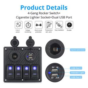 4-<b>button</b> 12V/24V switch panel with dual USB socket charger, waterproof design, suitable for yachts, A/B Type boat accessories - Product Image 6