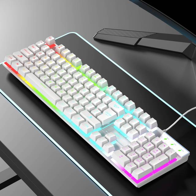 New SC715 White RGB USB Wired Gaming Keyboard-Full Size Sleek Design Backlighting Custom LOGO Plug and Play
