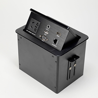 Prise de bureau industrielle multifonctionnelle escamotable avec ports de charge USB, audio VGA, IP44, 10A, en alliage d'aluminium, design dissimulé, pour usage professionnel