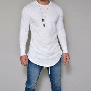 Camiseta informal ajustada con cuello redondo y dobladillo curvo para gimnasio, Blusa de manga larga con estampado de logos personalizados - Product Image 5