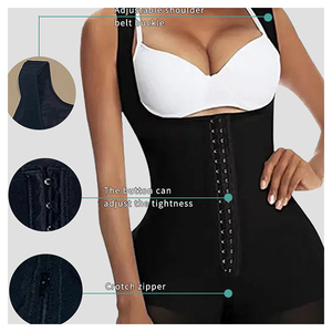 Body sculptant taille haute grande taille post-partum avec bretelles et fermeture éclair à boutons dans le bas pour un maintien abdominal ajusté - Product Image 5
