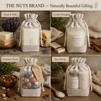 Sac d'emballage en jute biologique à fond carré pour bougies et grains de chocolat, pochette de rangement en jute à cordon avec logo personnalisé imprimé