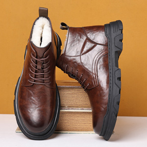 รองเท้าบูทมาร์ตินฤดูหนาวสำหรับผู้ชาย บุขนหนา มีเชือกผูก ป้องกันความหนาวเย็น รองเท้าทำงาน หัวมน หนังแท้ หุ้มข้อสูง - Product Image 4