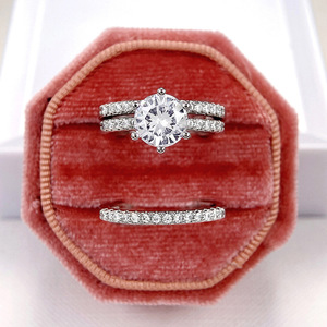 Ensemble de bagues à trois couches micro-pavées en diamant simulé pour femme, bijoux de demande en mariage - Product Image 6
