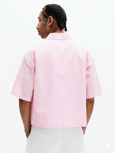 Camicie a maniche corte da uomo personalizzate all'ingrosso, casual, a righe, versatili, traspiranti, alla moda, rosa - Product Image 5