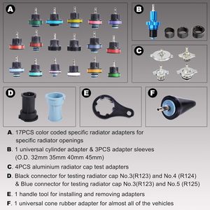 Kit <span class=keywords><strong>de</strong></span> test <span class=keywords><strong>de</strong></span> pression universel pour radiateur 33 pièces, testeur <span class=keywords><strong>de</strong></span> pression du système <span class=keywords><strong>de</strong></span> <span class=keywords><strong>refroidissement</strong></span>, détecteur <span class=keywords><strong>de</strong></span> fuite <span class=keywords><strong>de</strong></span> réservoir d'eau - Product Image 6