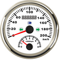 Speedometer GPS ECMS PMG3-WS-200KL Baru 200KMH dengan Lampu Sein, Lampu Jauh, Tachometer 8000 RPM, LED Merah, Tahan Air IP67
