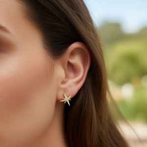 Orecchini a perno E1600 Gold Star da donna in lega con cristalli e strass, gioielli alla moda di tendenza - Product Image 2