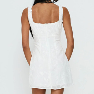 Vestido Mini de Mujer Estilo Vintage con Bordado de Encaje, Cuello Cuadrado, Sin Mangas, Corte en A, Cintura Natural, Elegante para Oficina o Fiesta - Product Image 3