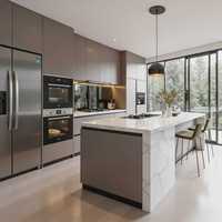 Meubles de cuisine modulaires de style australien sur mesure BALOM, combinaison de bois massif MDF et marbre, armoires de cuisine certifiées CE