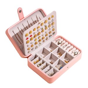 Cute Pink Jewelry Travel Case, Portable PU Leather Jewelry Organizer <b>Box</b> for Rings, <b>Earrings</b>, Necklaces & Bracelets - Product Image 1
