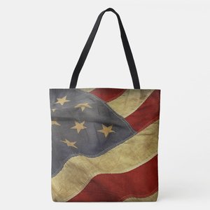 Borsa Tote rossa bianca blu bandiera USA giorno dell'indipendenza borsa della spesa in cotone doppia stampa patriottica July 4 ° borsa Tote personalizzata - Product Image 5
