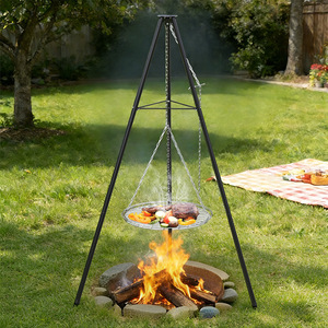 Outdoor Tripod Barbecue Grill With Hanging Chain Rotisserie Fire Pit Campfire Cooking Stand For Camping Grilling - Product Image 1