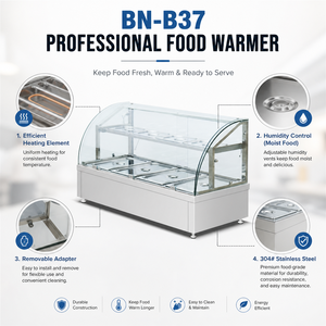 ตู้อุ่นอาหารไฟฟ้าแบบ Bain Marie สองชั้น พร้อมกระจกโค้ง สำหรับร้านอาหาร จัดเลี้ยง <span class=keywords><strong>บุฟเฟ่ต์</strong></span> - Product Image 5