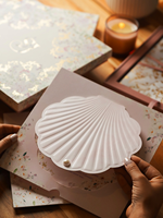Boîte d'invitation de mariage personnalisée en aquarelle florale, carte 3D en forme de coquille avec impression dorée perlée pour papeterie de mariage de luxe