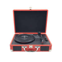 Lecteur de disques vinyles 3 vitesses à entraînement par courroie, style valise rouge, avec haut-parleurs stéréo et sortie USB pour bureau, en promotion