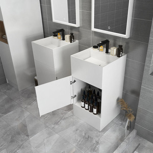 Lavabo de baño de mármol blanco, lavamanos artificial de superficie sólida para suelo, lavabo de Pedestal con casillero, oferta de Hotel <span class=keywords><strong>2022</strong></span> - Product Image 3
