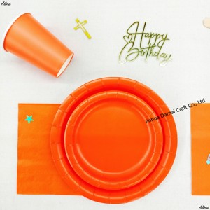 DAMAI <b>Orange</b> Plain Color Disposable Tableware Party Supplies Birthday Event Camping Solid Table Decor <b>Paper</b> Napkin Cup Plate - Product Image 4