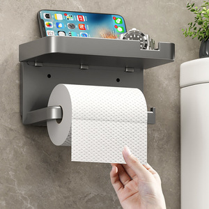 Bathroom Toilet <b>Paper</b> Holder With Shelf No Drilling Required Multipurpose Rectangular Design For Household Use - Product Image 1