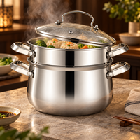 Ensemble de casseroles multifonctionnelles avec couvercle en verre, 20/22/24 cm, en acier inoxydable 3 plis, pour cuisson à la vapeur et mijotage sur induction