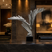 Sculpture d'aile en tube d'acier inoxydable poli miroir, abstraite et moderne, statue d'art métallique de luxe, couleurs personnalisables, pour extérieur et hôtel