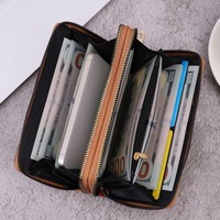 Grosir Dompet ritsleting kapasitas besar multifungsi mewah Fashion Retro dompet tempat kartu wanita kulit PU panjang